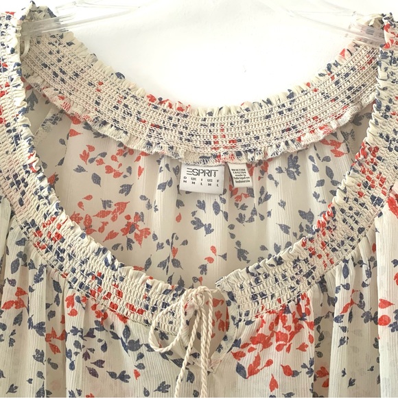 Esprit Peasant Boho Sheer Tie Neck Blouse/Top Sz M - Picture 2 of 10